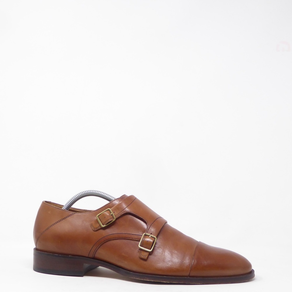 Johnston & Murphy Mens Double Monk Strap Shoes Tan Leather Cap Toe 10M